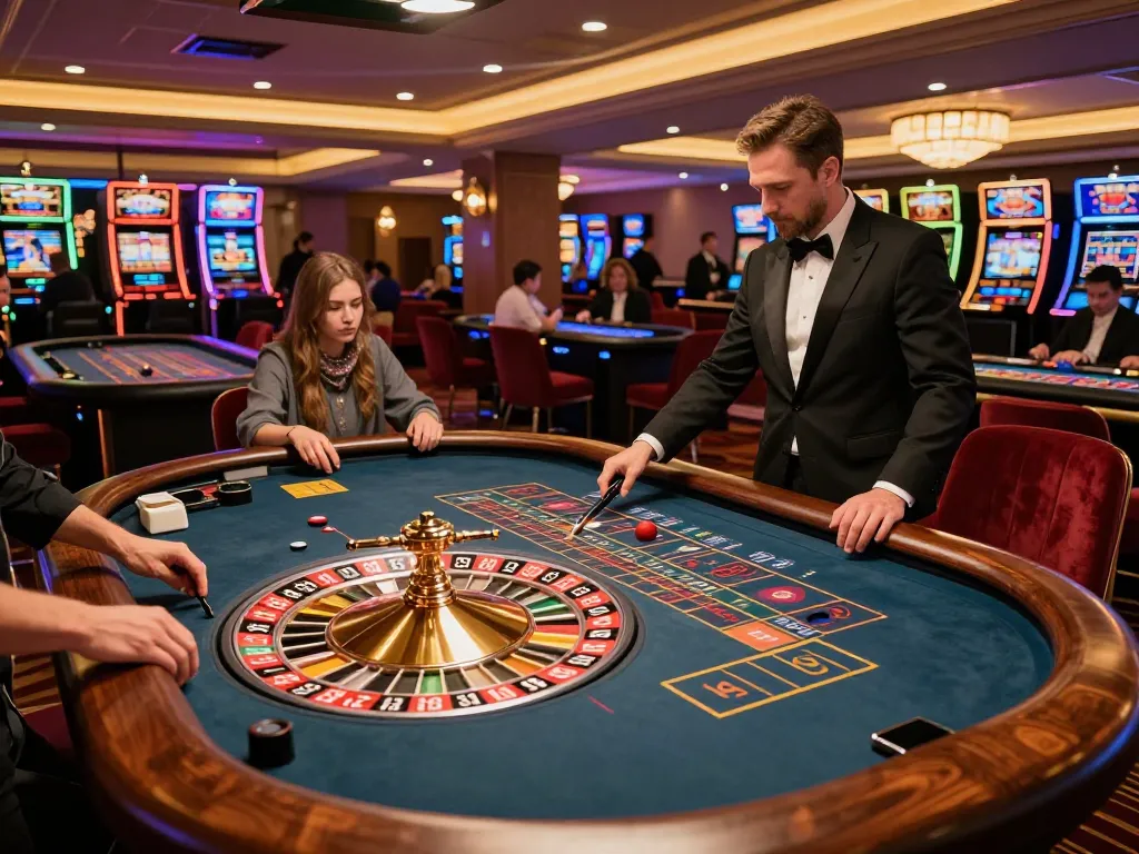 Place your bets at the Tr888 roulette table in an upscale casino setting