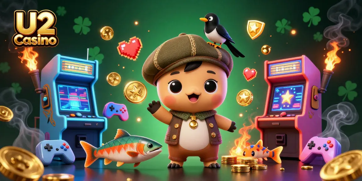 Engage with the U2 Casino's vibrant world of fun through an enchanting cartoon scene.