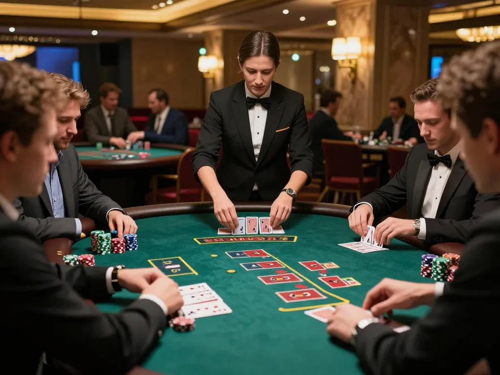 Players enjoying strategic gameplay at bl555 blackjack table with vibrant casino ambiance.