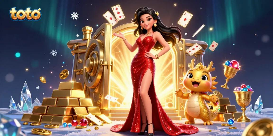Engage in exciting toto games with vibrant visuals of a confident woman and golden dragon, showcasing a lively casino atmosphere.