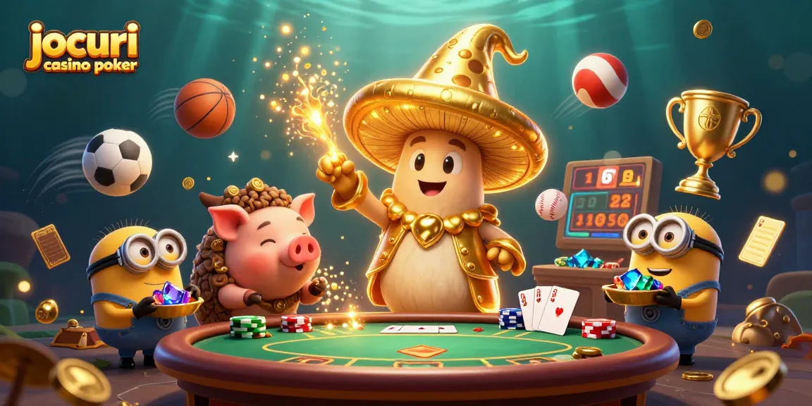 Jocuri casino poker captivante cu personaje fantastice și simboluri învăluite în aur.