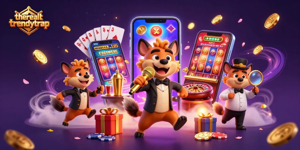 therealtrendytrap menghadirkan keseruan permainan slot online dengan hyena lucu yang bercanda di klub kasino.