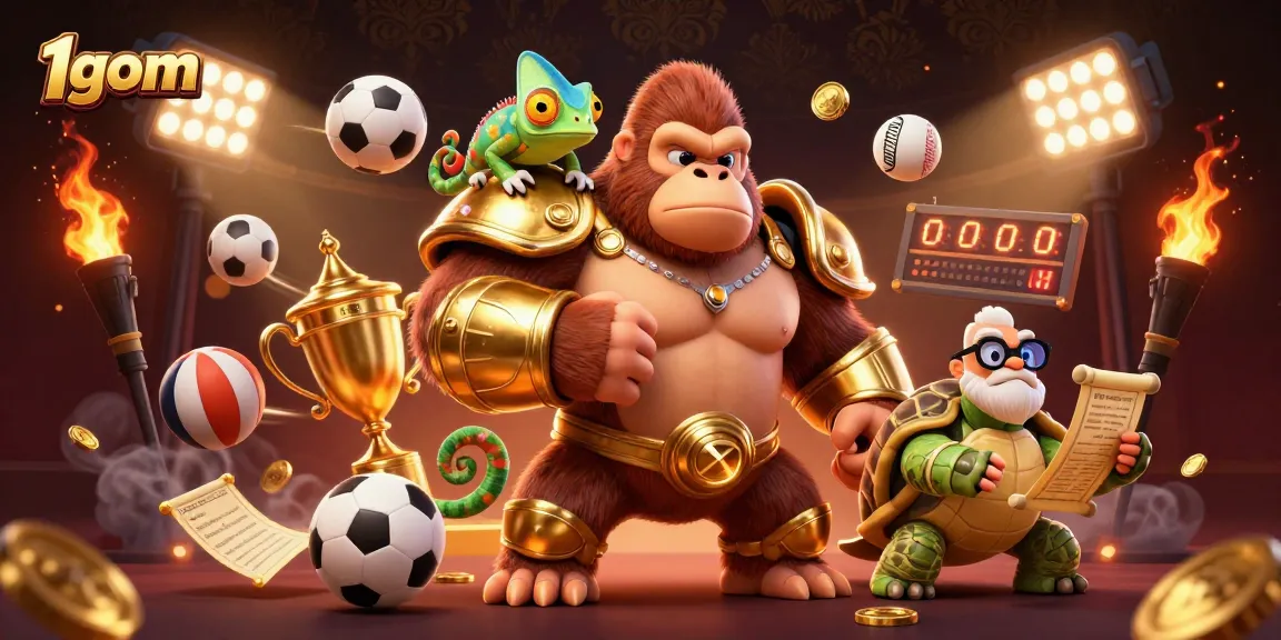Experience thrilling sports betting with 1gom at this dynamic gambling illustration featuring engaging characters.