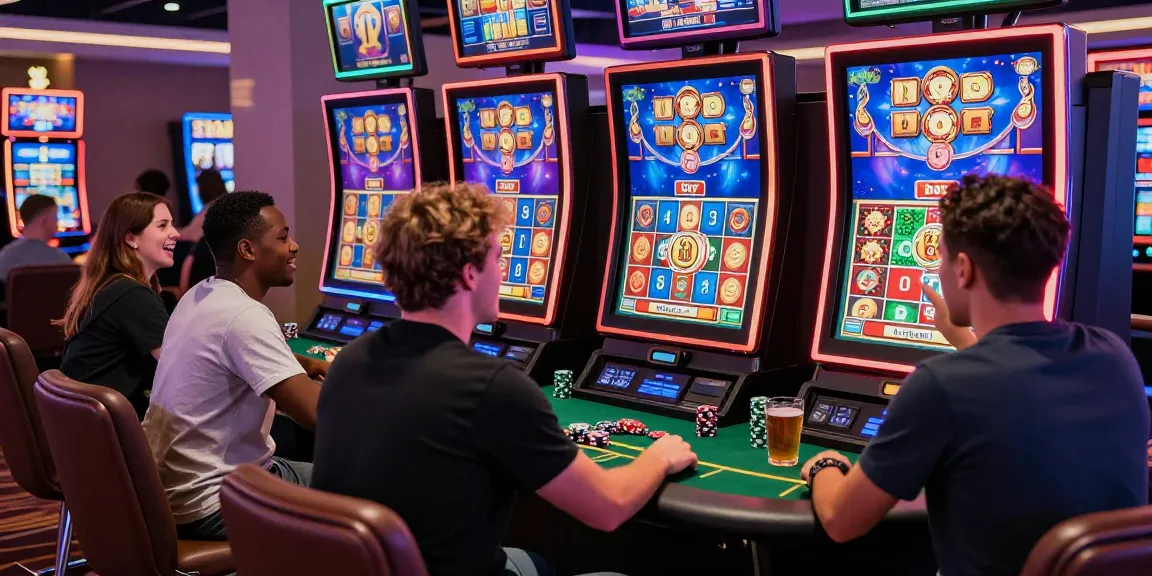 Exciting moment of players enjoying bonus buy slots at https://crownnorthill.co.uk/ in a vibrant casino setting.