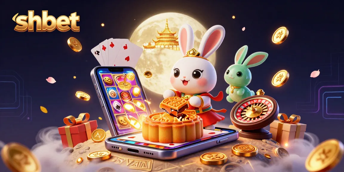 Winning at shbet with a festive lunar scene featuring a rabbit and casino elements.
