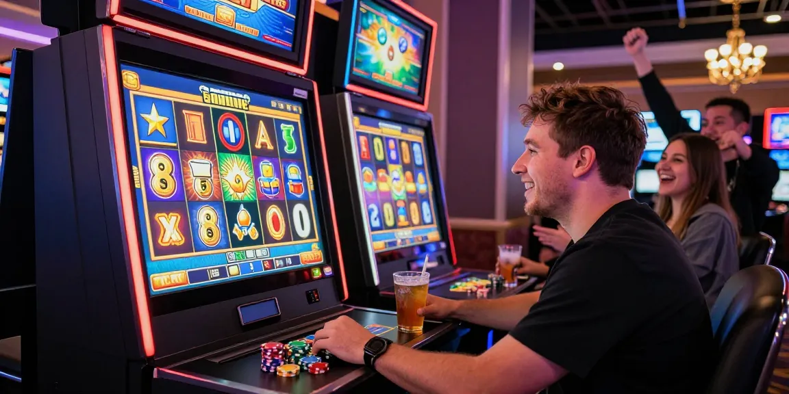 Player enjoying bonus buy slots at a modern casino with vibrant graphics and an exciting atmosphere