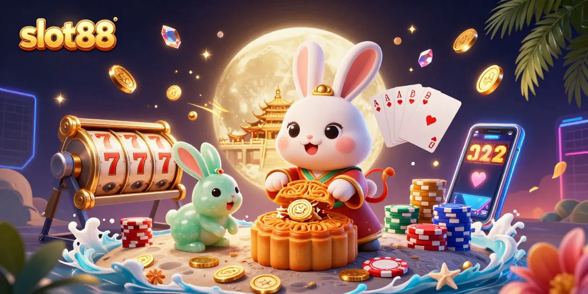 Slot88 memukau dengan ilustrasi dadu tiga dimensi dan jackpot slot yang berkilau.